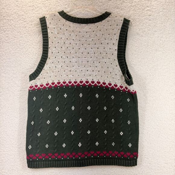The Quaker Factory Christmas Knit Sweater Vest Women Sze L Button Up Embroidered - Picture 2 of 11